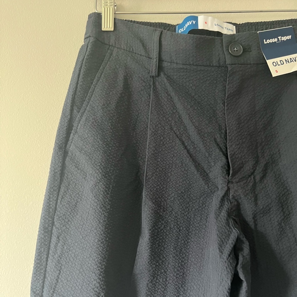 Old Navy Loose Taper Pants Dark Blue/ Black Textured Trousers Size Small NWT - Picture 4 of 5